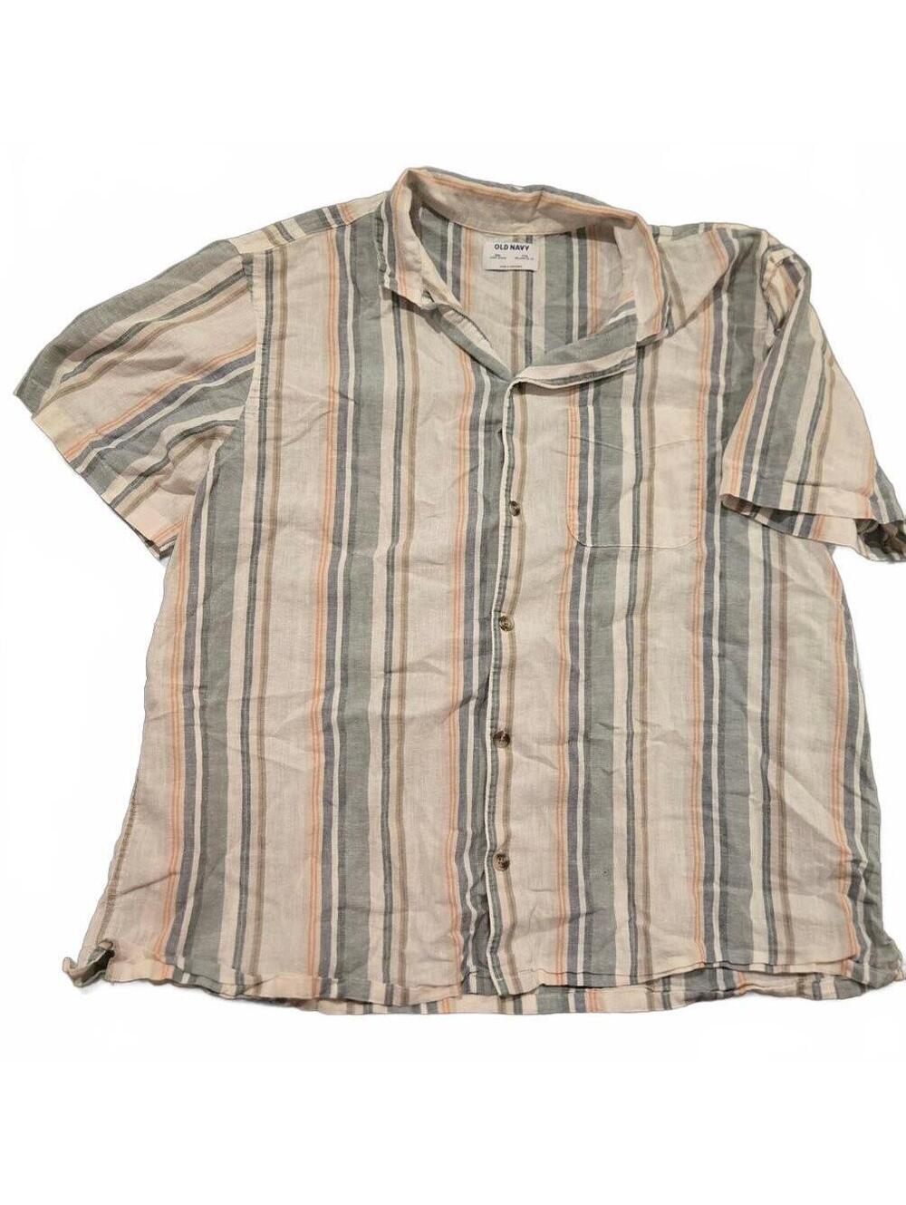 Old Navy Men's XXL Linen Blend Striped Short Sleeve Shirt